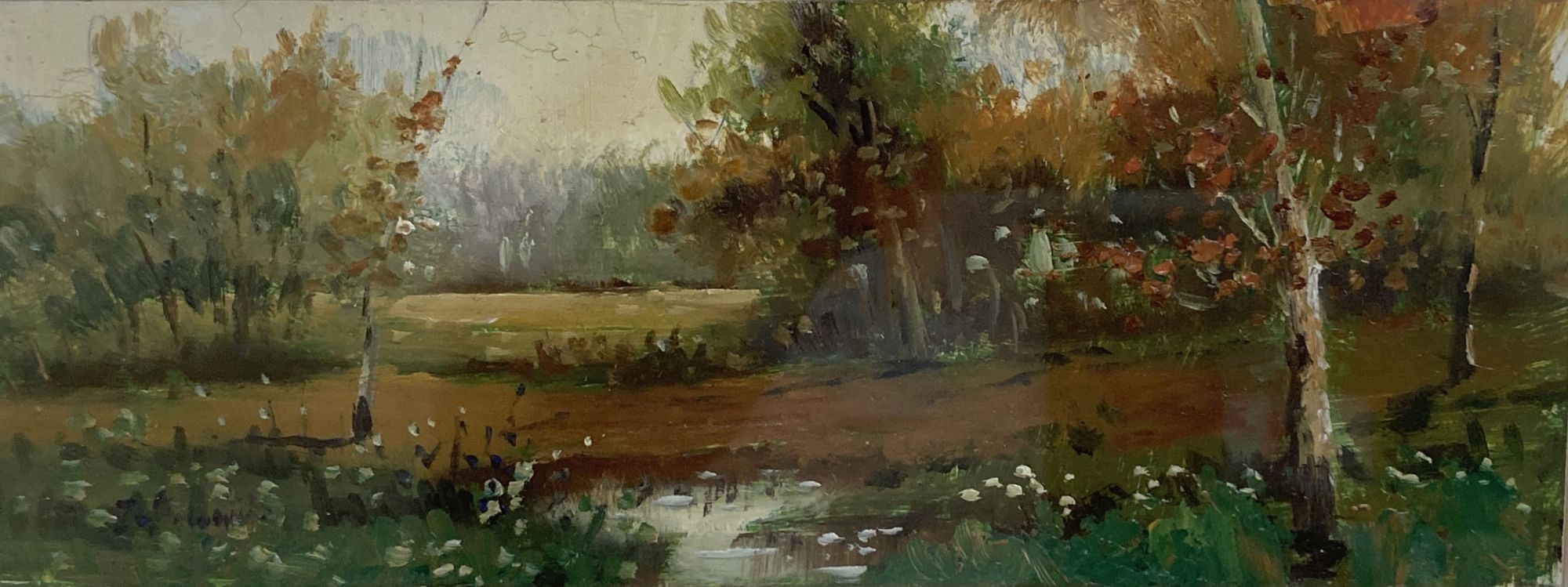 Jose Ferrandiz Esteve (b.1964), oil on card, Landscape, label verso, 6 x 15cm